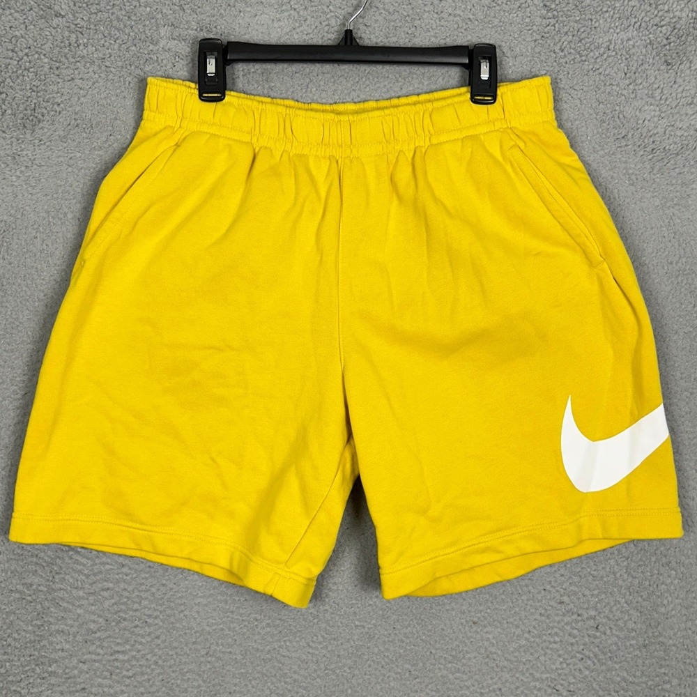Nike Sportswear Shorts Mens XL Big Swoosh Yellow Fleece Athletic Stretch Waist